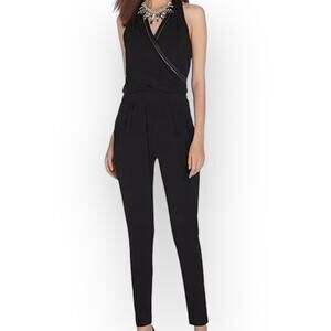WHITE HOUSE BLACK MARKET sequins Sleeveless Surplice Black Jumpsuit Size 6